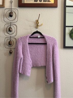 Urban Outfitters Lilac Fuzzy Cropped Open Cardigan